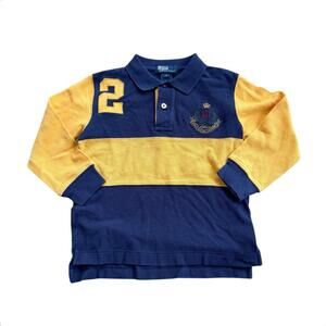 VTG Polo Ralph Lauren Logo #2 Long Sleeve Polo Shirt Navy/Yellow Size 4